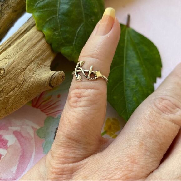 Sterling Silver Anchor Toe Ring Midi Ring - Picture 2 of 3